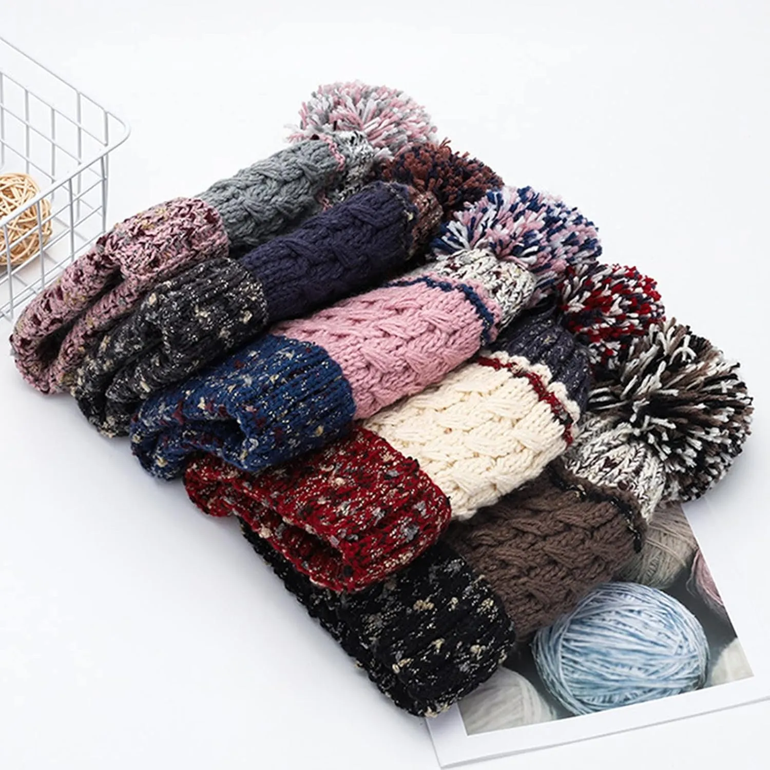 Womens Winter Beanie Hat Warm Fleece Lined Knitted Cap with Pom Pom Beanie for Women