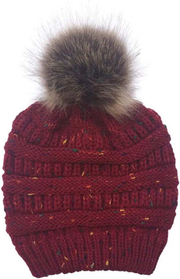 Women's Winter Beanie Warm Fleece Lined Knitted Cap with Pom Pom Beanie for Cold Weather