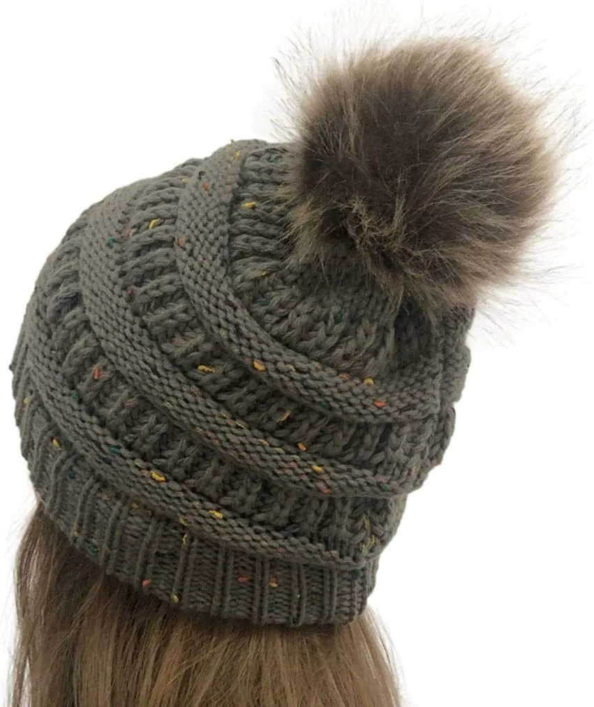 Women's Winter Beanie Warm Fleece Lined Knitted Cap with Pom Pom Beanie for Cold Weather