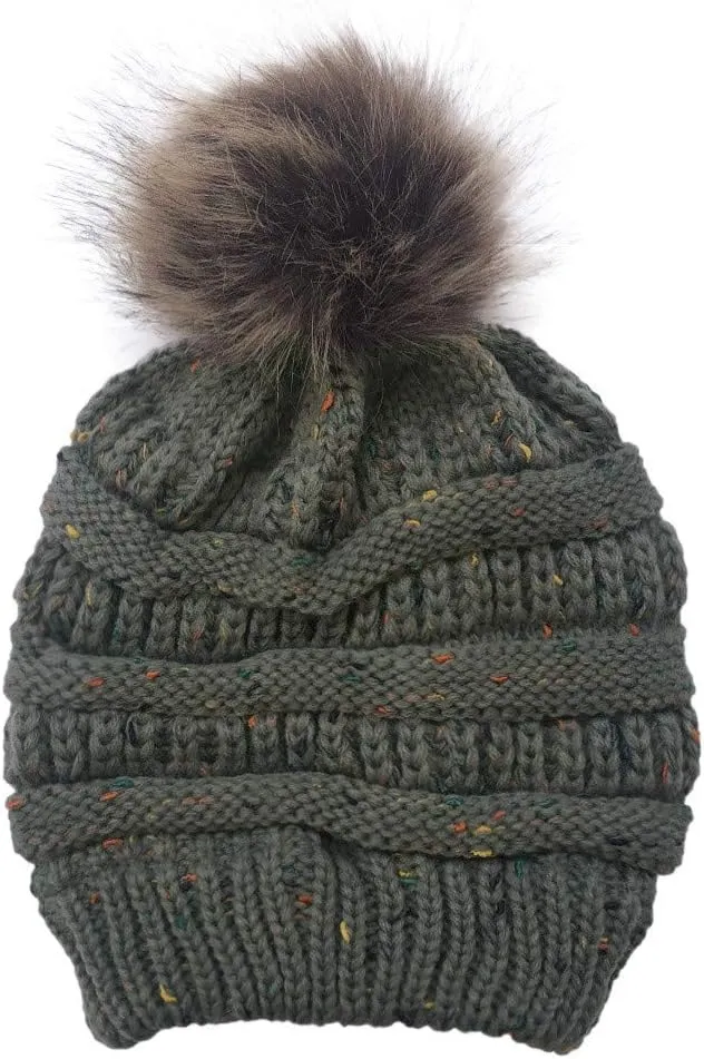 Women's Winter Beanie Warm Fleece Lined Knitted Cap with Pom Pom Beanie for Cold Weather