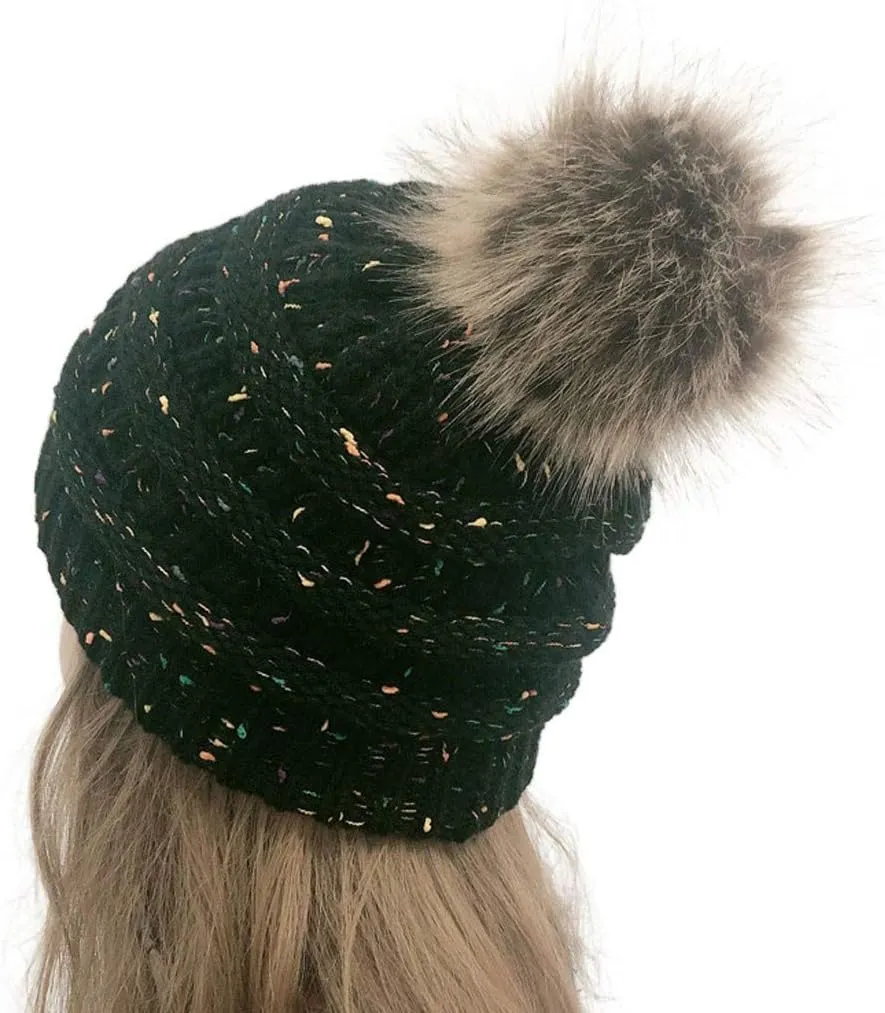 Women's Winter Beanie Warm Fleece Lined Knitted Cap with Pom Pom Beanie for Cold Weather