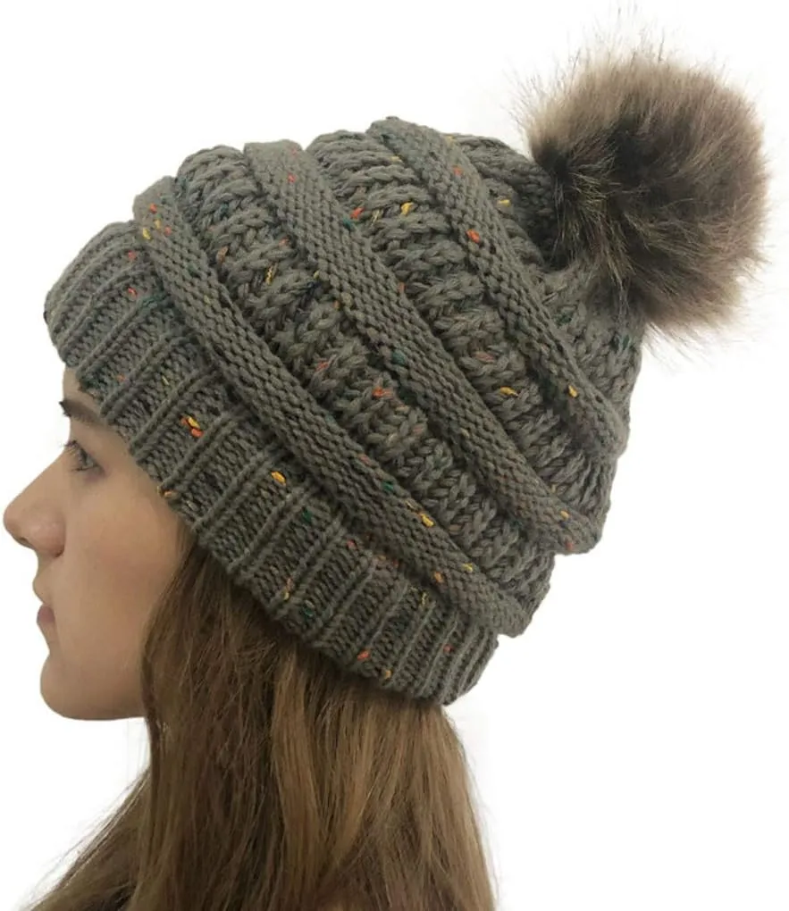Women's Winter Beanie Warm Fleece Lined Knitted Cap with Pom Pom Beanie for Cold Weather