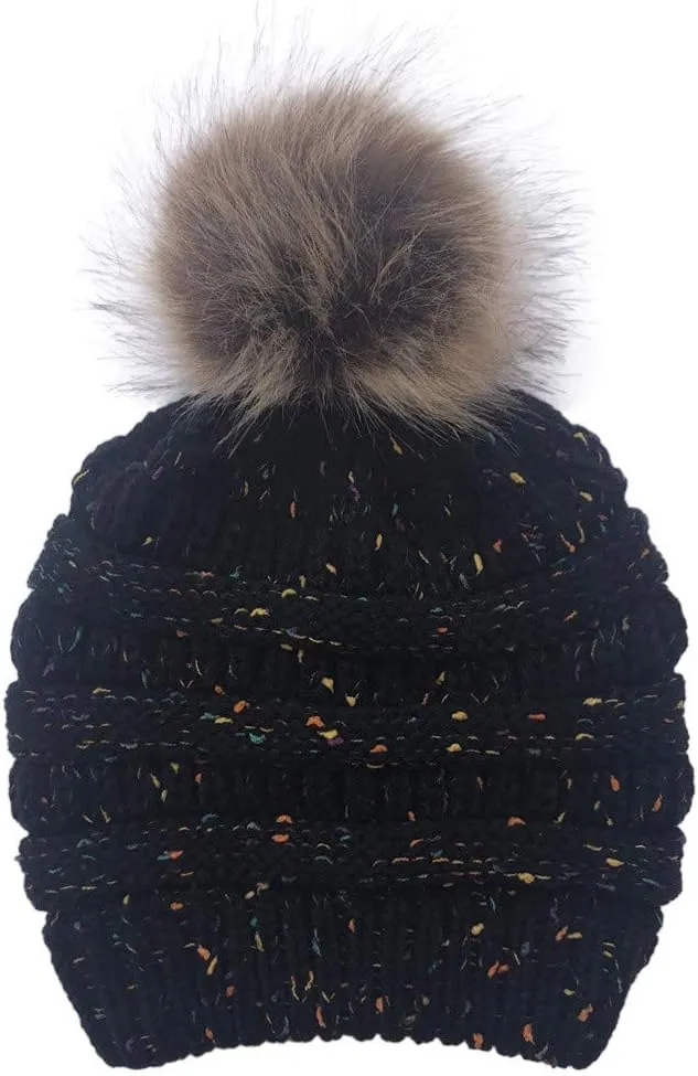 Women's Winter Beanie Warm Fleece Lined Knitted Cap with Pom Pom Beanie for Cold Weather