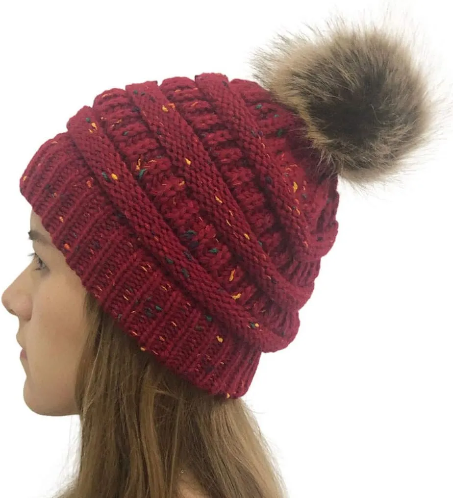 Women's Winter Beanie Warm Fleece Lined Knitted Cap with Pom Pom Beanie for Cold Weather