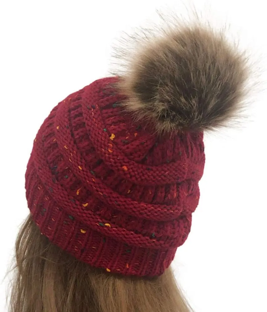 Women's Winter Beanie Warm Fleece Lined Knitted Cap with Pom Pom Beanie for Cold Weather