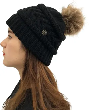 Women's Winter Beanie Warm Fleece Lined Knitted Cap with Pom Pom Beanie for Women