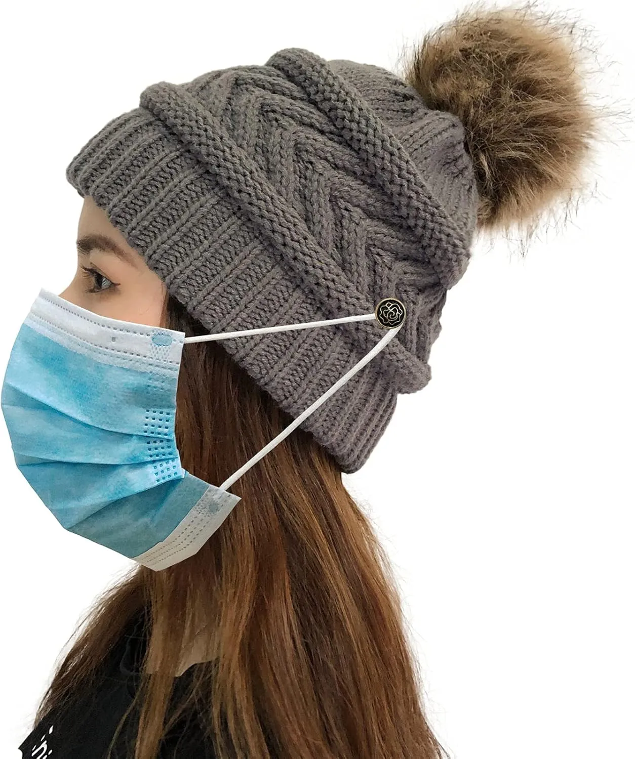 Women's Winter Beanie Warm Fleece Lined Knitted Cap with Pom Pom Beanie for Women