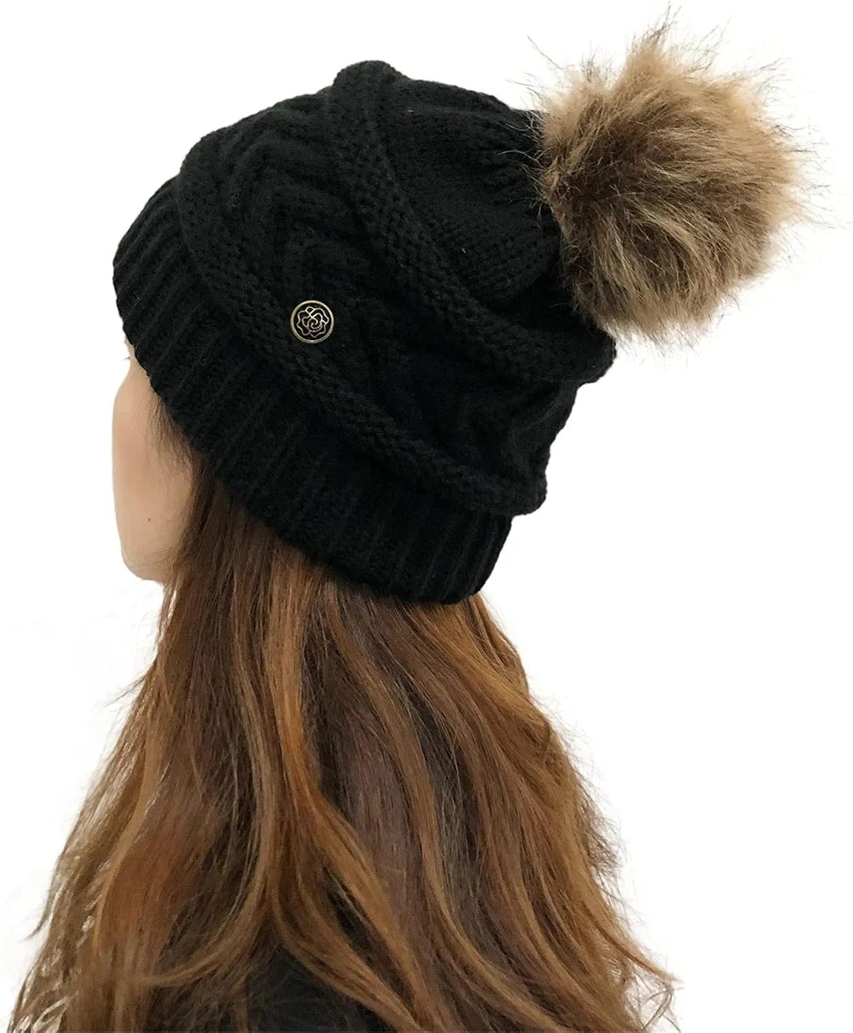 Women's Winter Beanie Warm Fleece Lined Knitted Cap with Pom Pom Beanie for Women