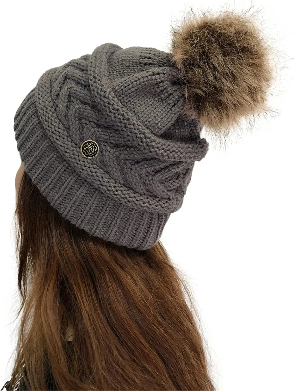 Women's Winter Beanie Warm Fleece Lined Knitted Cap with Pom Pom Beanie for Women