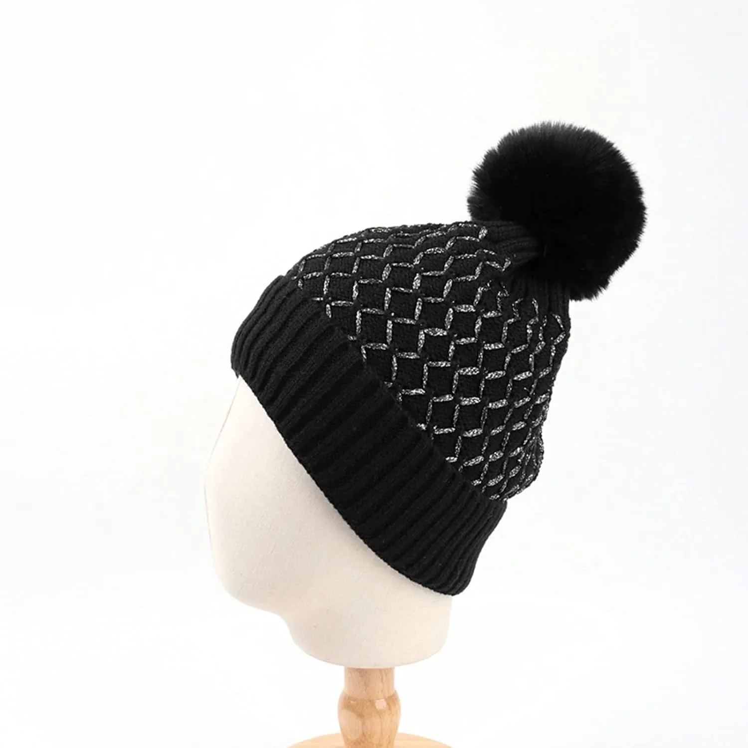 Women's Winter Beanie Warm Fleece Lined Knitted Cap with Pom Pom Beanie for Women