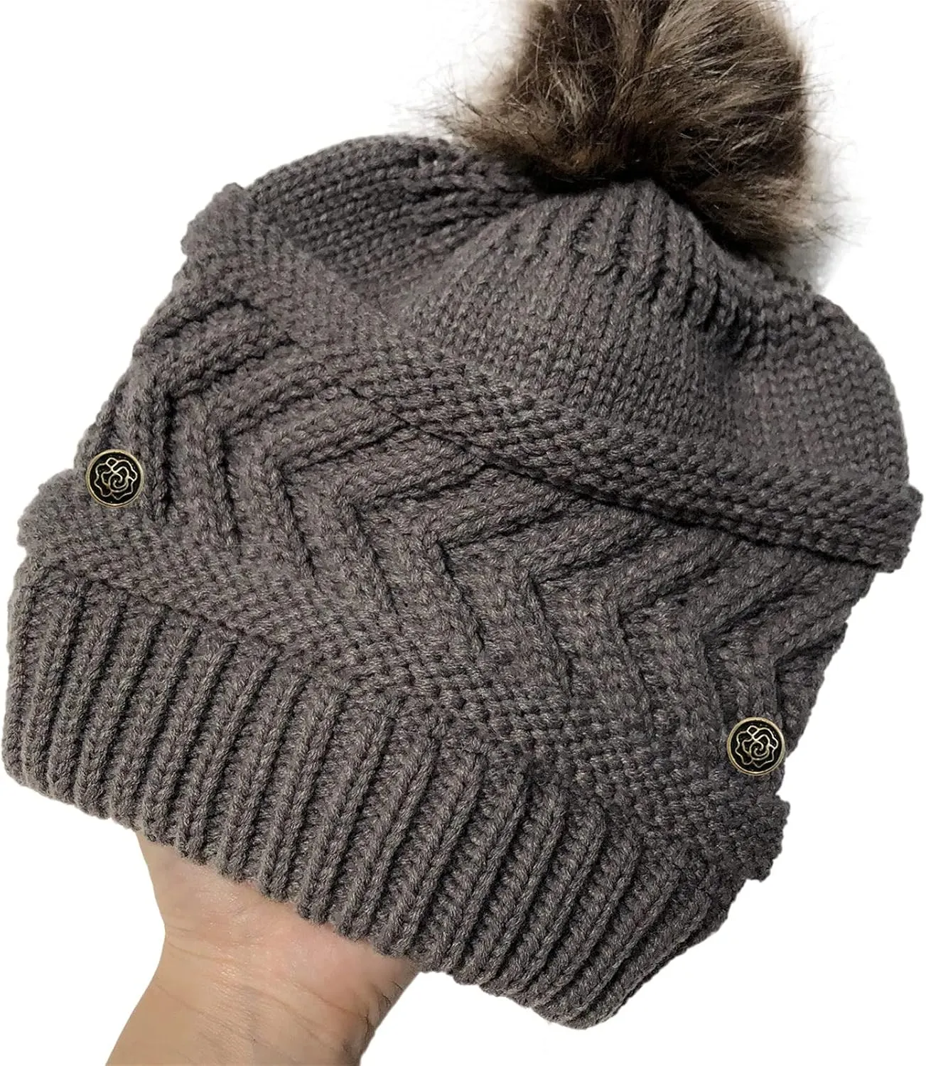 Women's Winter Beanie Warm Fleece Lined Knitted Cap with Pom Pom Beanie for Women