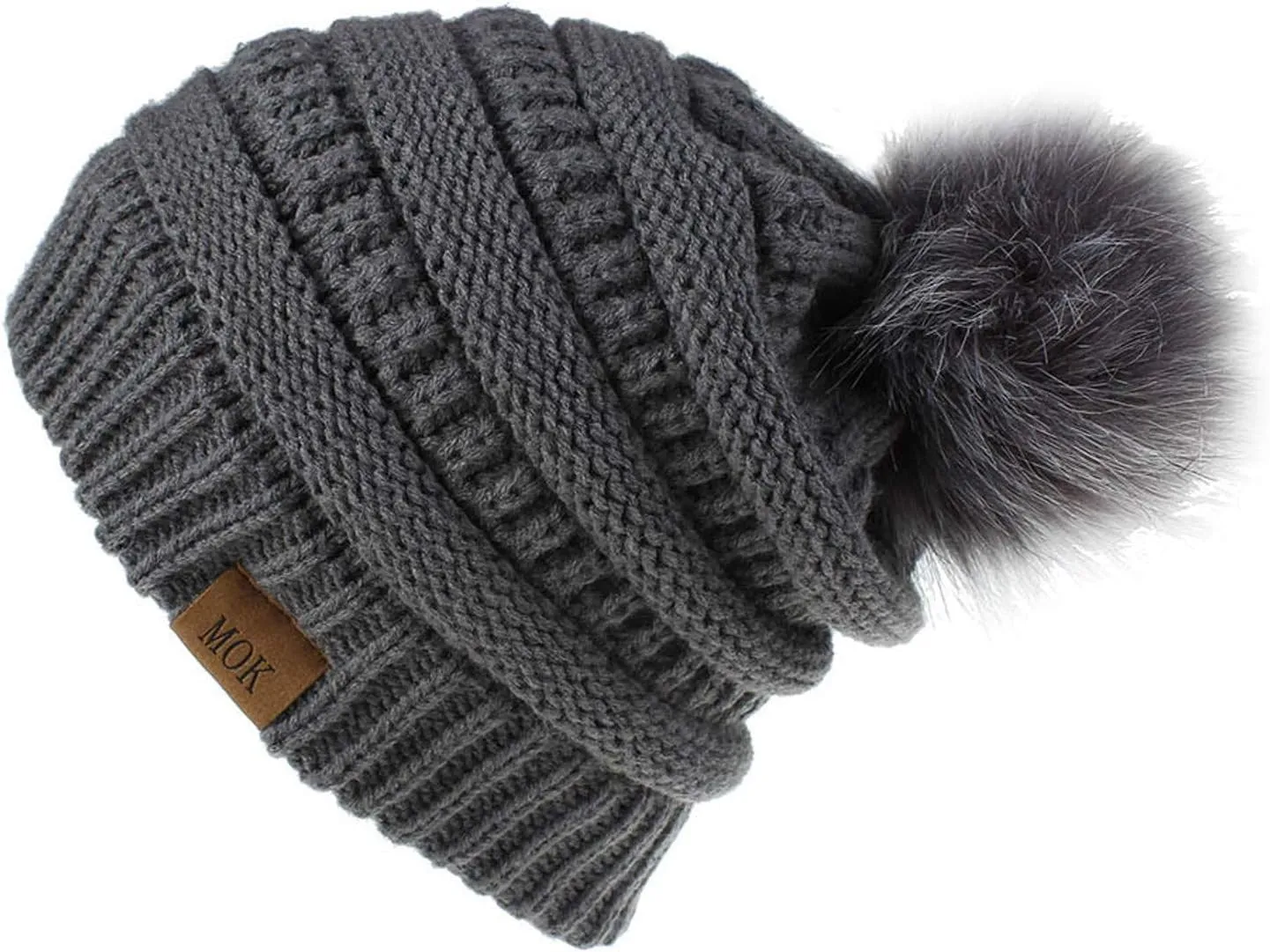 Women's Winter Beanie Warm Fleece Lined Knitted Cap with Pom Pom Outdoor Runner Cap