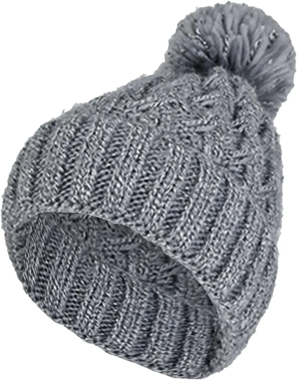 Women's Winter Beanie Warm Fleece Lined Knitted Cap with Pom Pom Snow Cuff Beanie Ski Cap