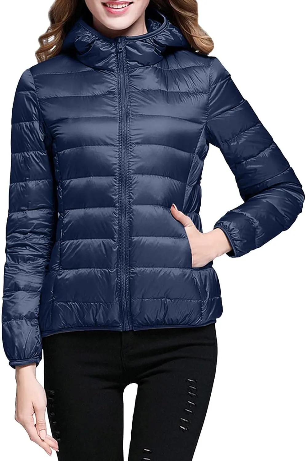 Womens Winter Coats Lightweight Packable Hooded Puffer Jacket Down Coats Waterproof Ski Jacket Warm Windproof Trench Coat
