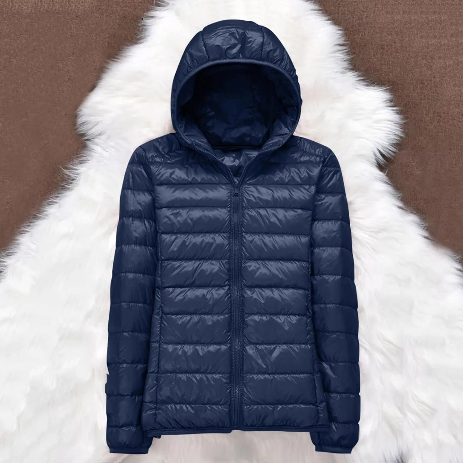 Womens Winter Coats Lightweight Packable Hooded Puffer Jacket Down Coats Waterproof Ski Jacket Warm Windproof Trench Coat