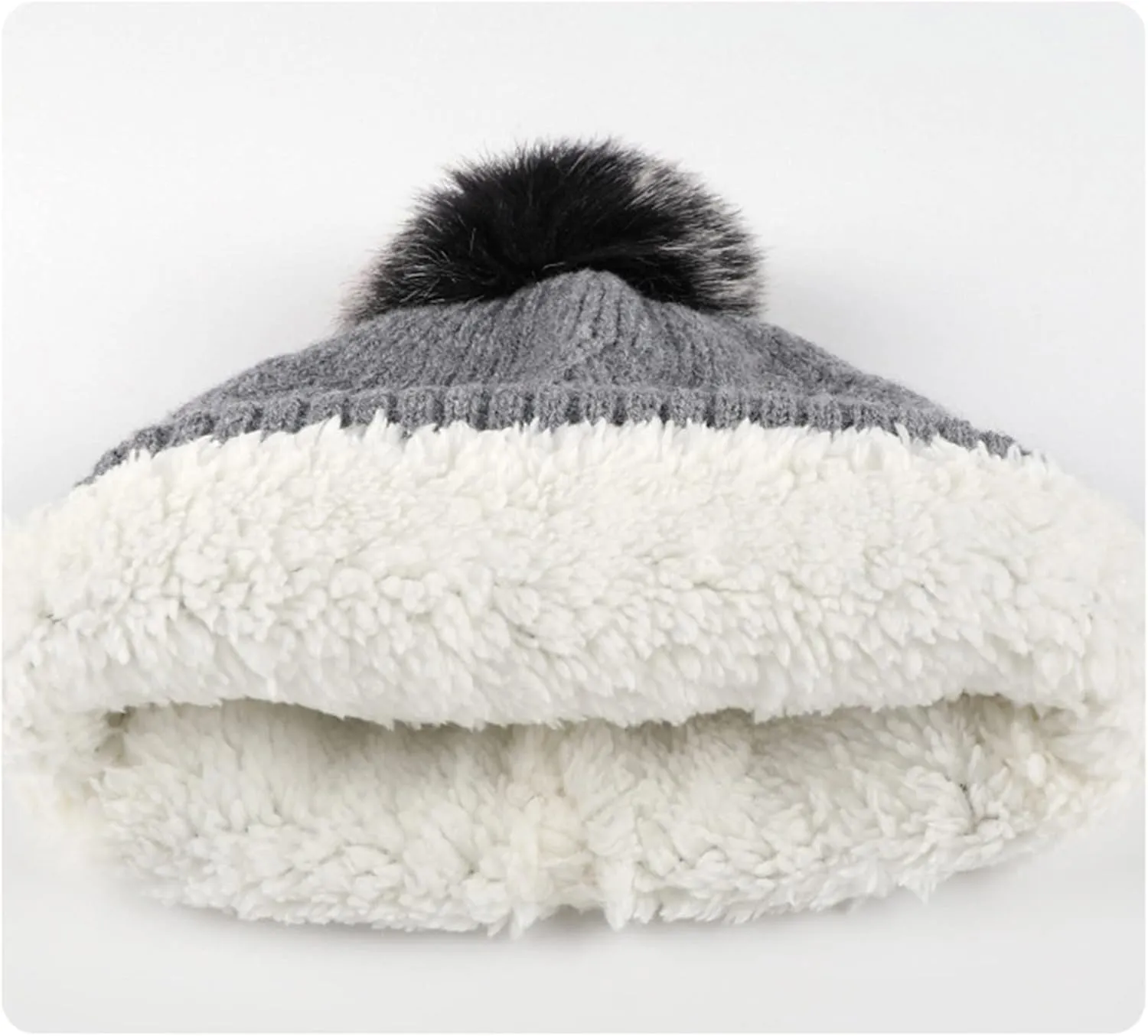 Womens Winter Knitted Hat Chunky Cable Knit Pompom Warm Hat Soft Washed Warm Hat
