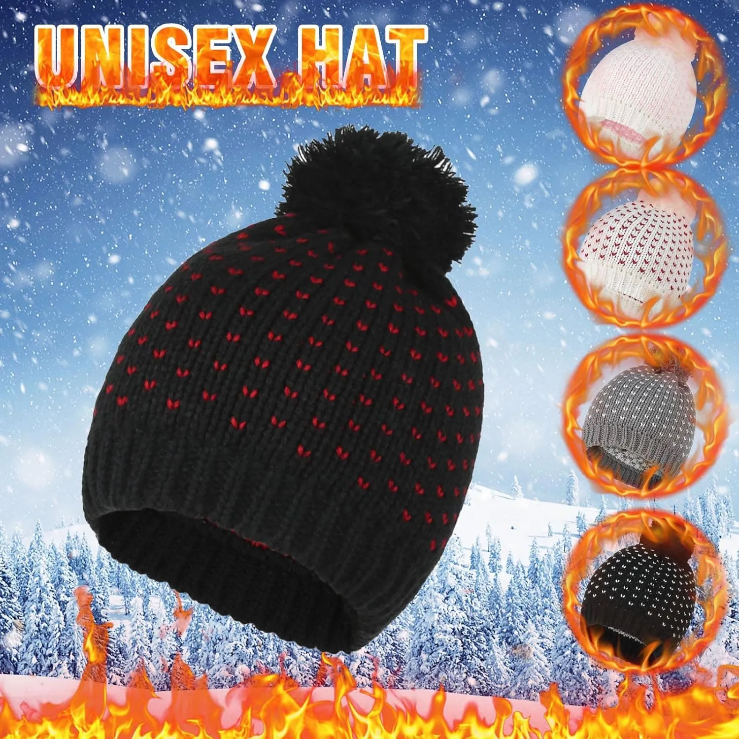 Womens Winter Knitted Hat Pompom Beanie Hats Warm kull Cap for Fall Cold Weather
