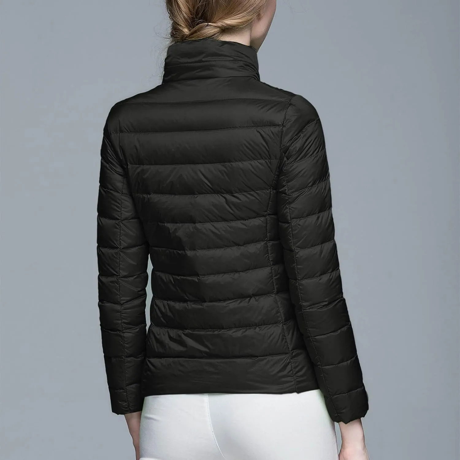 Womens Winter Lightweight Warm Puffer Jacket Fashion Cropped Zipper Down Coat Casual Solid Long Sleeve Quilted Outwear