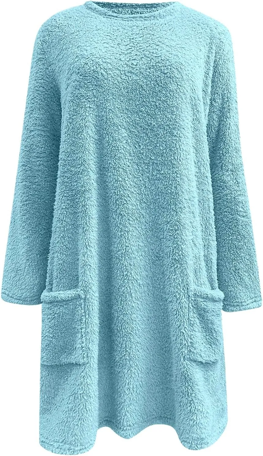 Women's Winter Warm Fleece Lined Sweatshirt, Oversized Fuzzy Outerwear, Long Sleeve Sherpa Tunic Tops with Leggings