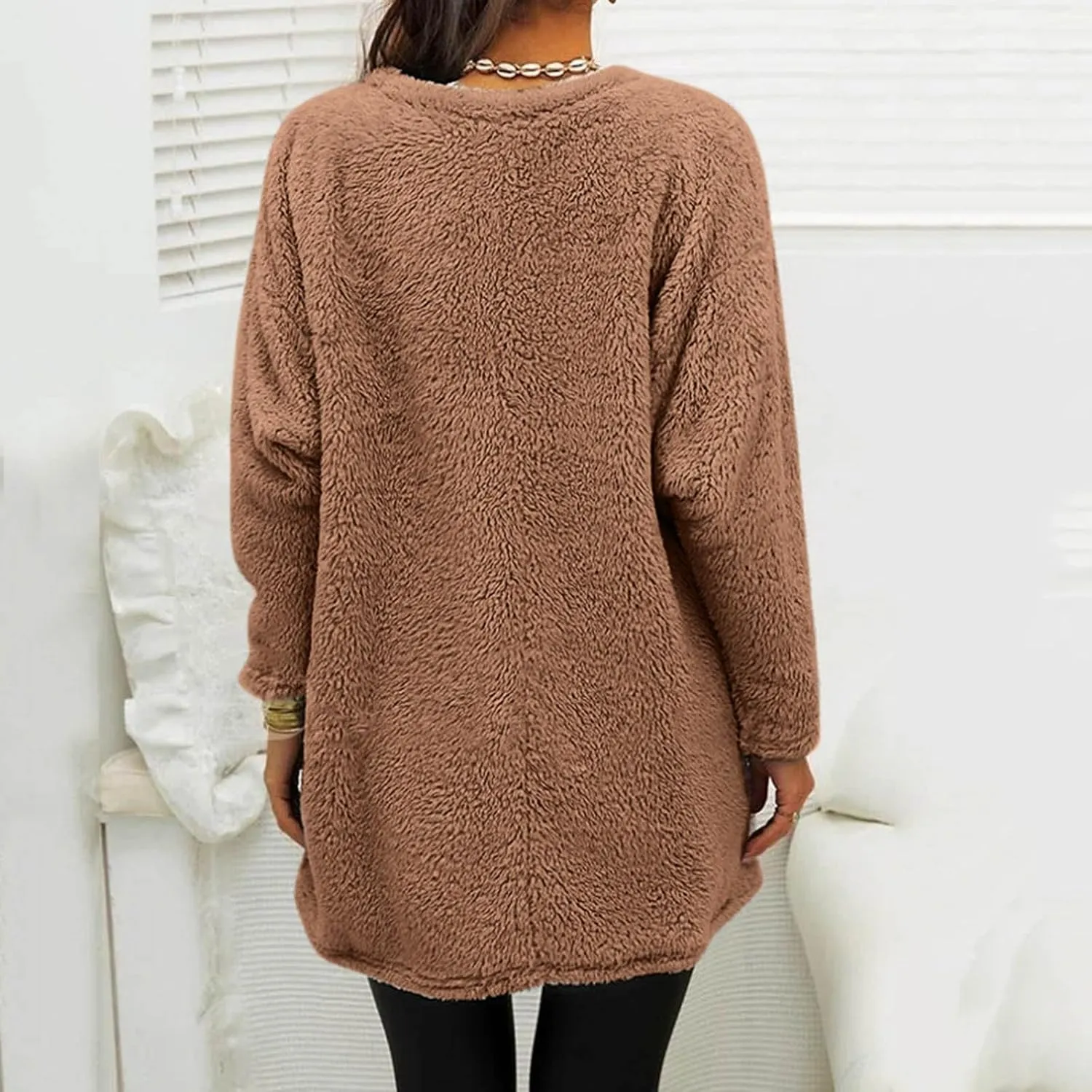 Women's Winter Warm Fleece Lined Sweatshirt, Oversized Fuzzy Outerwear, Long Sleeve Sherpa Tunic Tops with Leggings