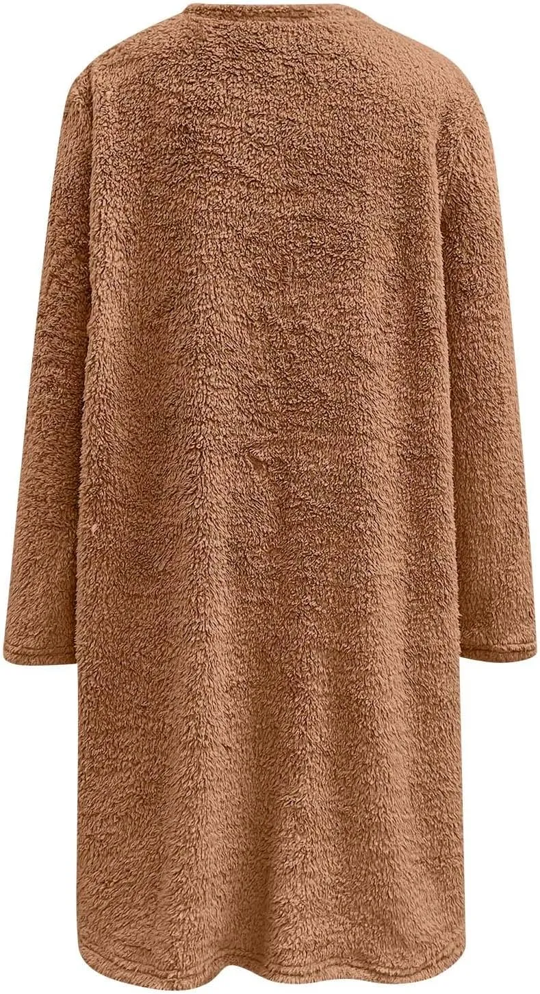 Women's Winter Warm Fleece Lined Sweatshirt, Oversized Fuzzy Outerwear, Long Sleeve Sherpa Tunic Tops with Leggings