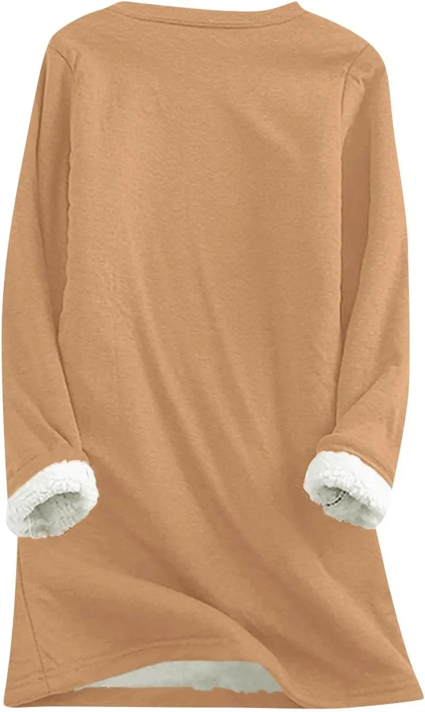 Women's Winter Warm Sherpa Lined Fleece Crewneck Pullover Sweatshirt Loungewear Tunic Tops Underwear