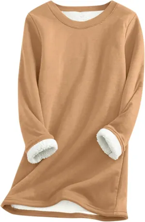 Women's Winter Warm Sherpa Lined Fleece Crewneck Pullover Sweatshirt Loungewear Tunic Tops Underwear