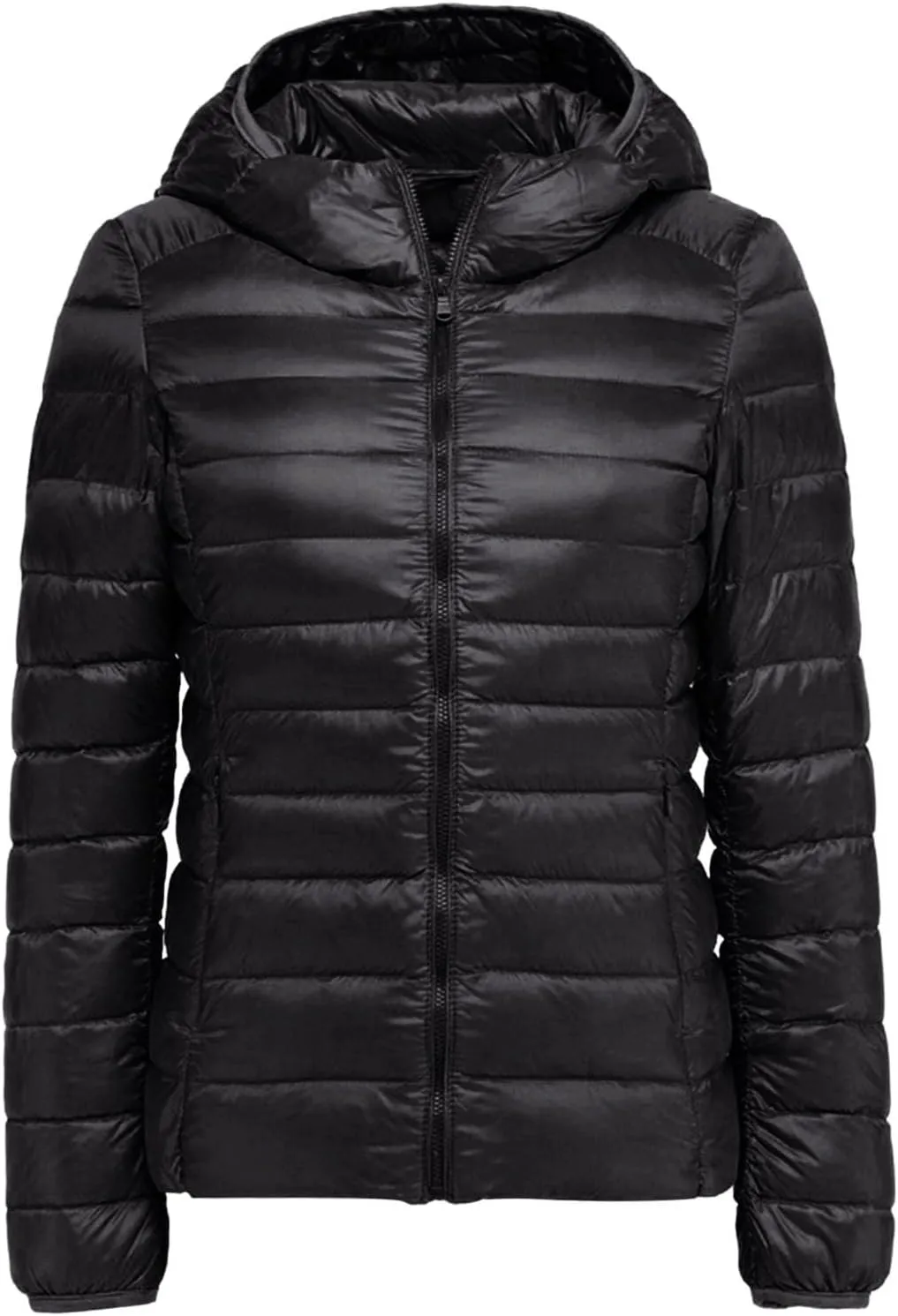 Womens Winter Windproof Lightweight Long Puffer Coat Long Sleeve Hooded Zip Up Down Coat with Pocket Insulate Slim Coat