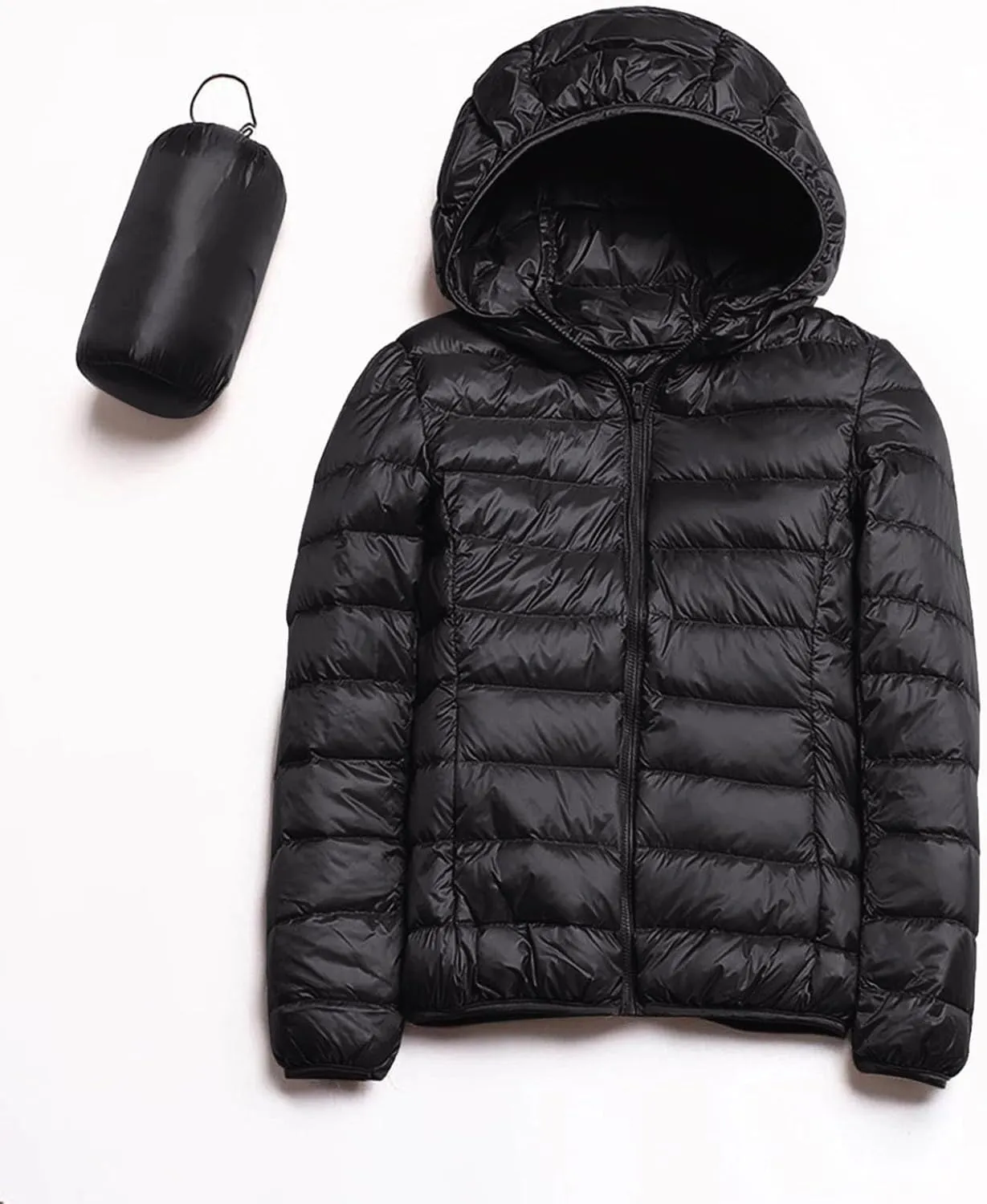 Womens Winter Windproof Lightweight Long Puffer Coat Long Sleeve Hooded Zip Up Down Coat with Pocket Insulate Slim Coat