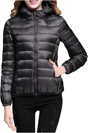 Womens Winter Windproof Lightweight Long Puffer Coat Long Sleeve Hooded Zip Up Down Coat with Pocket Insulate Slim Coat