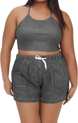 Women's Y2K Summer Two Piece Outfits Strappy Camisole & Hot Shorts Set 2025 Trendy Plus Size Lounge Wear