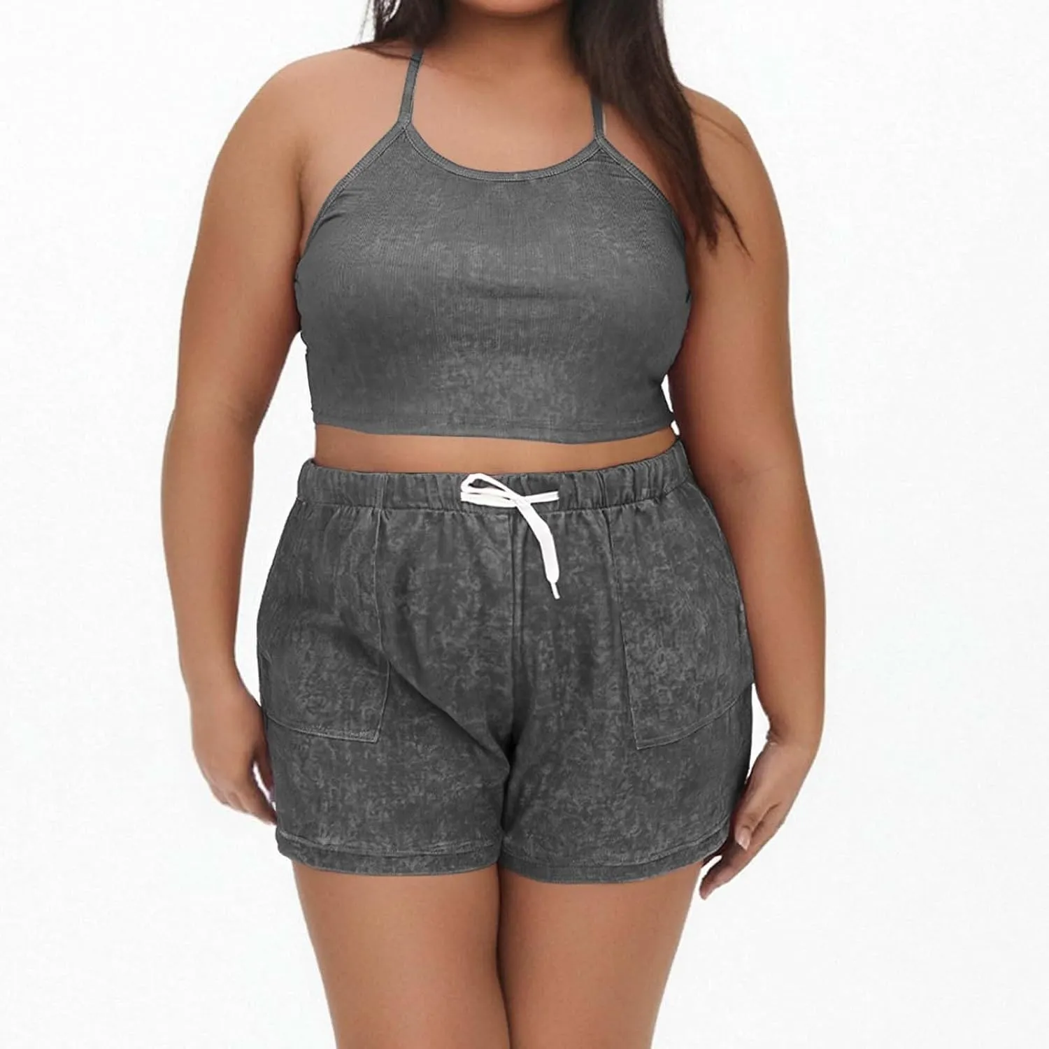 Women's Y2K Summer Two Piece Outfits Strappy Camisole & Hot Shorts Set 2025 Trendy Plus Size Lounge Wear
