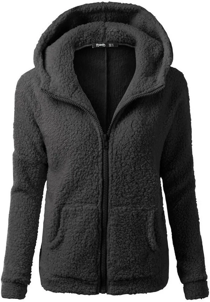 Womens Zip Up Hoodies Lightweight Fleece Lined Fall Winter Coats Comfy Warm Plus Size Sherpa Jackets with Pockets