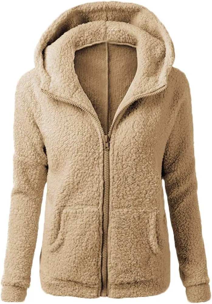 Womens Zip Up Hoodies Lightweight Fleece Lined Fall Winter Coats Comfy Warm Plus Size Sherpa Jackets with Pockets