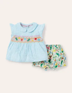 Woven Short Set-Ivory Mermaid Garden