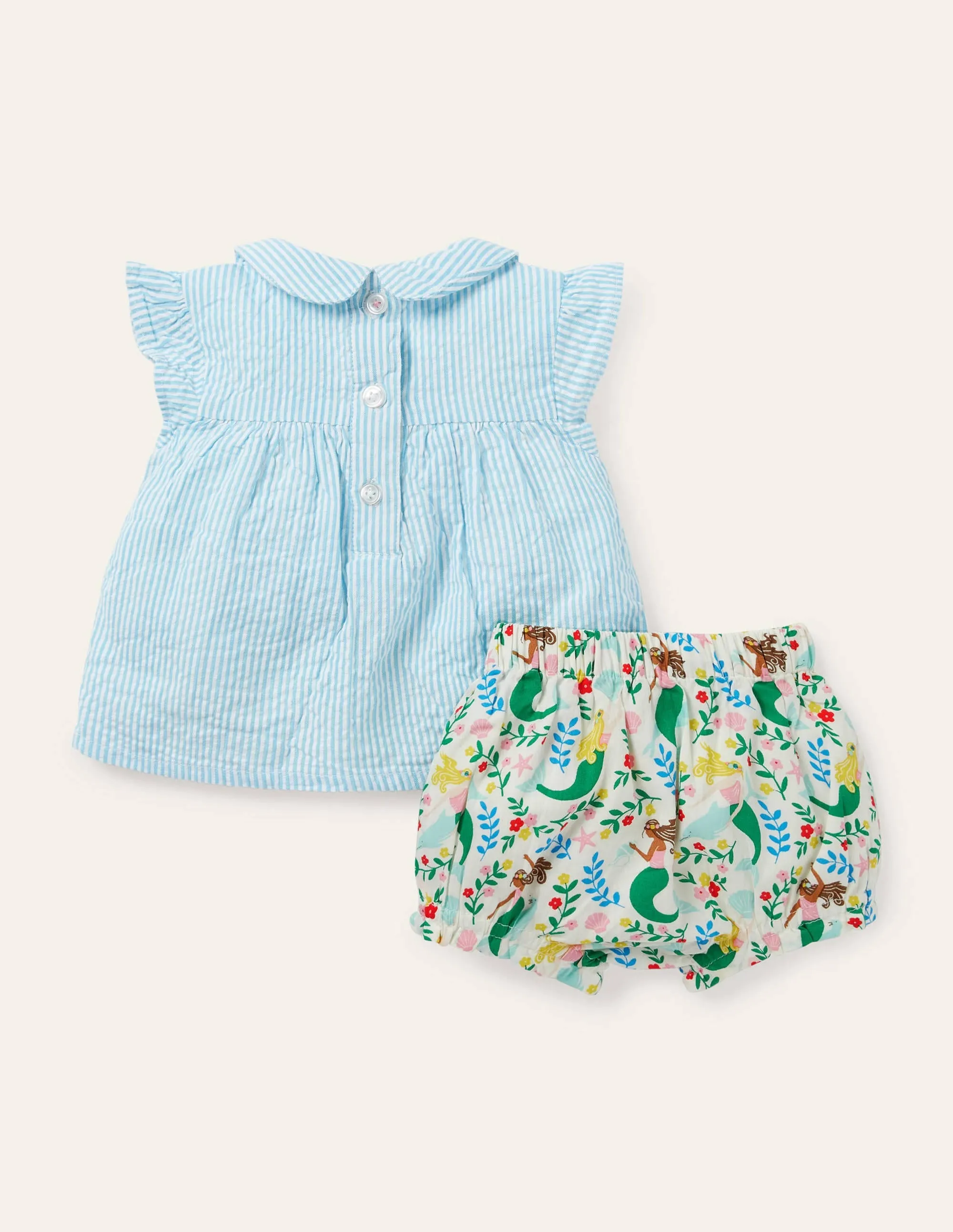 Woven Short Set-Ivory Mermaid Garden