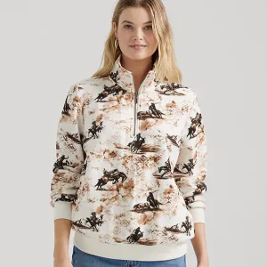 Wrangler Retro Women's Bold Bucking Quarter Zip Sweatshirt in White