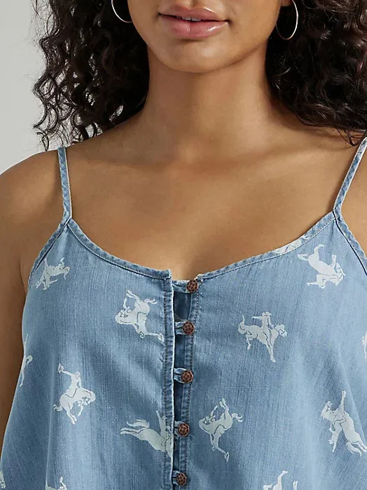 Wrangler Retro Women's Button Front Cowgirl Denim Cami in Chambray Blue