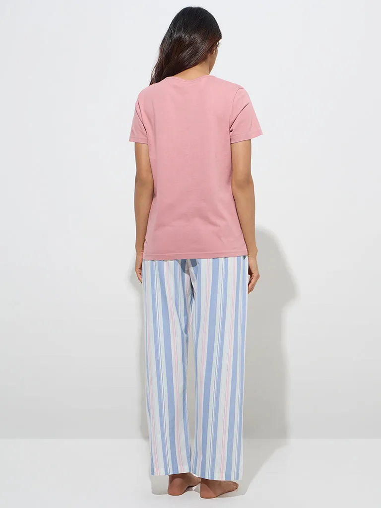 Wunderlove Blush Pink Text Printed Cotton T-Shirt