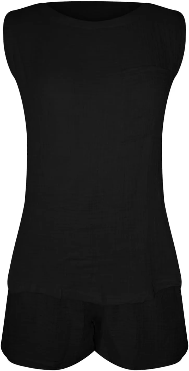 WYTong 2 Piece Outfits for Women Matching Cap Sleeve Tops and Elastic Waisted Shorts Lounge Sets for Summer Loungewear