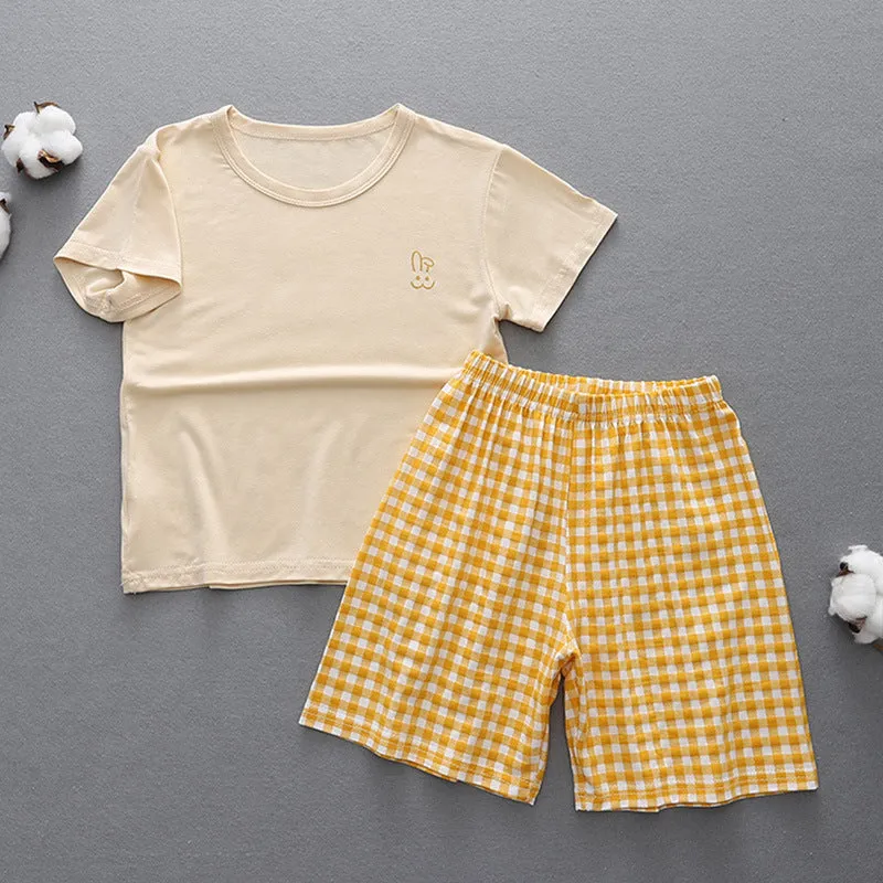 xiangtuibao  Children's Pajamas Summer Thin Modal Homewear Boys' and Girls' Short-Sleeved Shorts Suit Parent-Child Clothes Children's Clothing