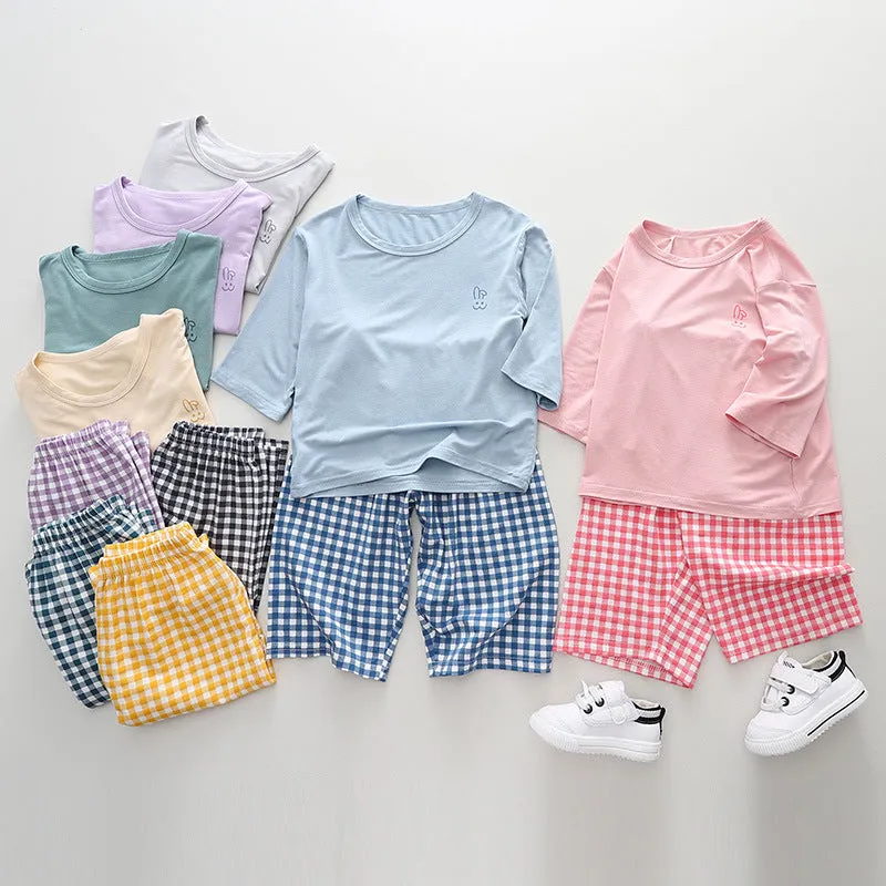 xiangtuibao  Children's Pajamas Summer Thin Modal Homewear Boys' and Girls' Short-Sleeved Shorts Suit Parent-Child Clothes Children's Clothing