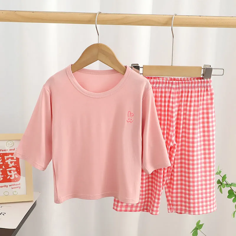 xiangtuibao  Children's Pajamas Summer Thin Modal Homewear Boys' and Girls' Short-Sleeved Shorts Suit Parent-Child Clothes Children's Clothing