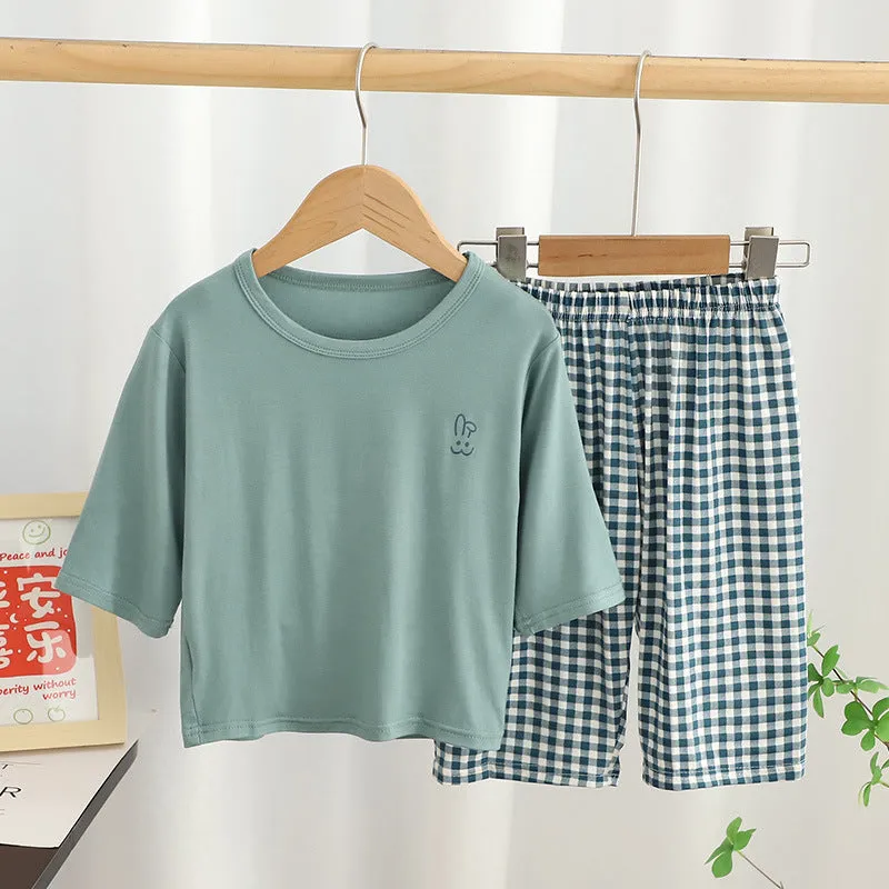 xiangtuibao  Children's Pajamas Summer Thin Modal Homewear Boys' and Girls' Short-Sleeved Shorts Suit Parent-Child Clothes Children's Clothing