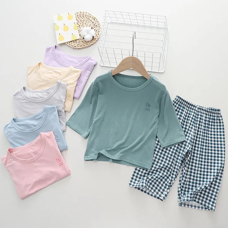 xiangtuibao  Children's Pajamas Summer Thin Modal Homewear Boys' and Girls' Short-Sleeved Shorts Suit Parent-Child Clothes Children's Clothing