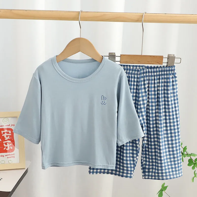 xiangtuibao  Children's Pajamas Summer Thin Modal Homewear Boys' and Girls' Short-Sleeved Shorts Suit Parent-Child Clothes Children's Clothing