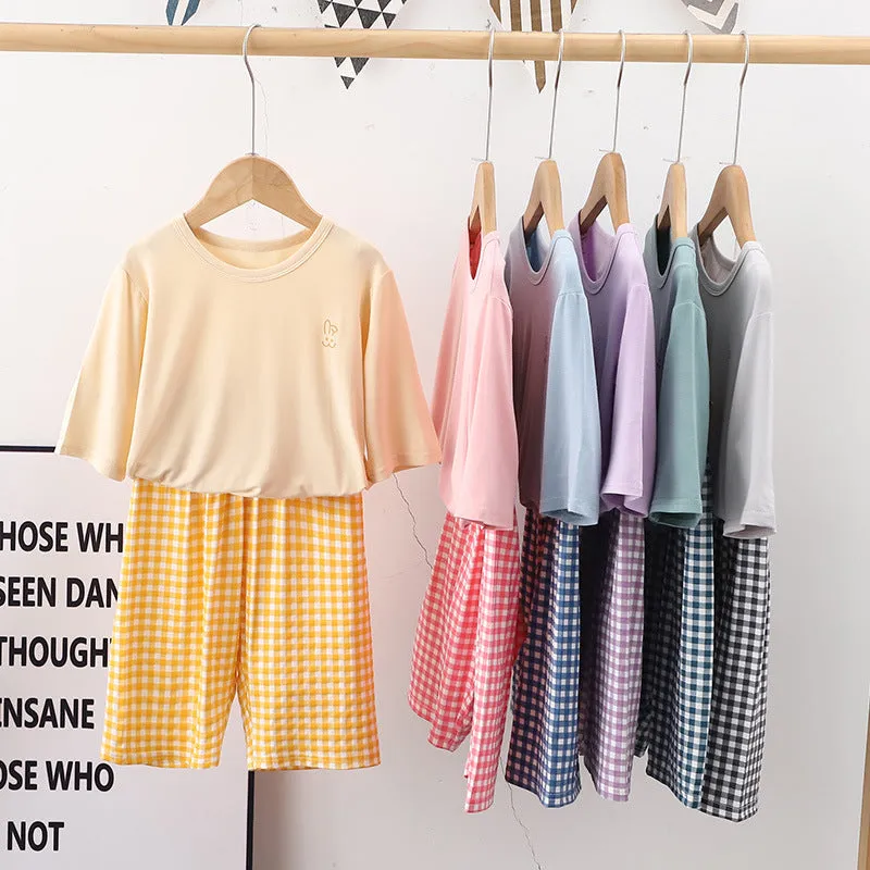 xiangtuibao  Children's Pajamas Summer Thin Modal Homewear Boys' and Girls' Short-Sleeved Shorts Suit Parent-Child Clothes Children's Clothing