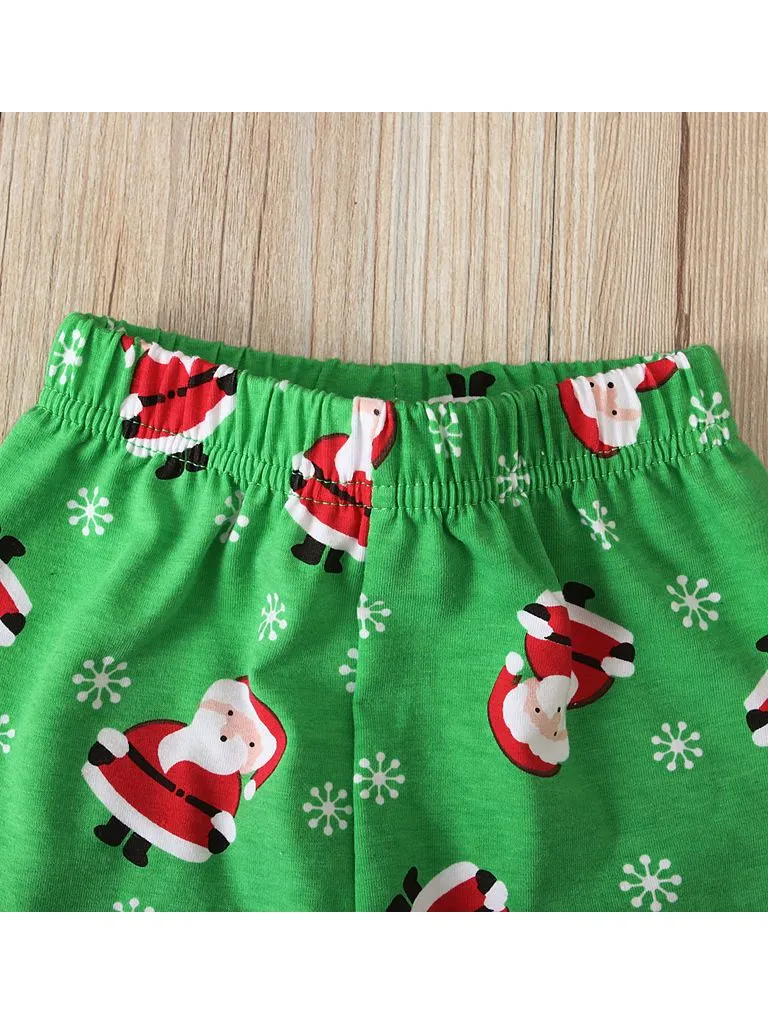 XMAS 2-Piece Toddler Girl Santa Baby Frilled Top Matching Bell Bottoms