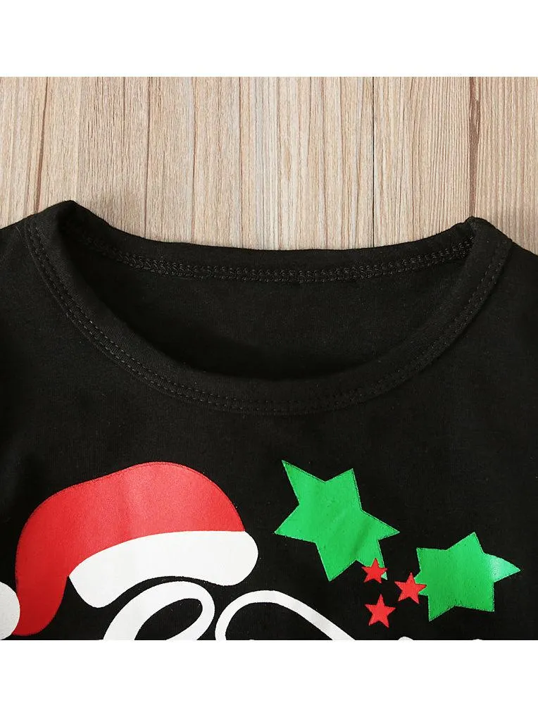 XMAS 2-Piece Toddler Girl Santa Baby Frilled Top Matching Bell Bottoms
