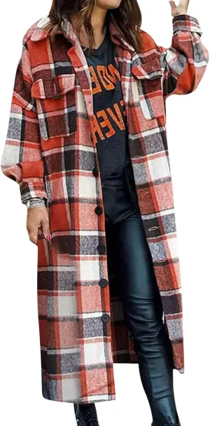 XUETON Women's Duster Trench Coat Casual Lightweight Thin Winter Wool Blend Warm Coat Cardigans Topcoat Outwear
